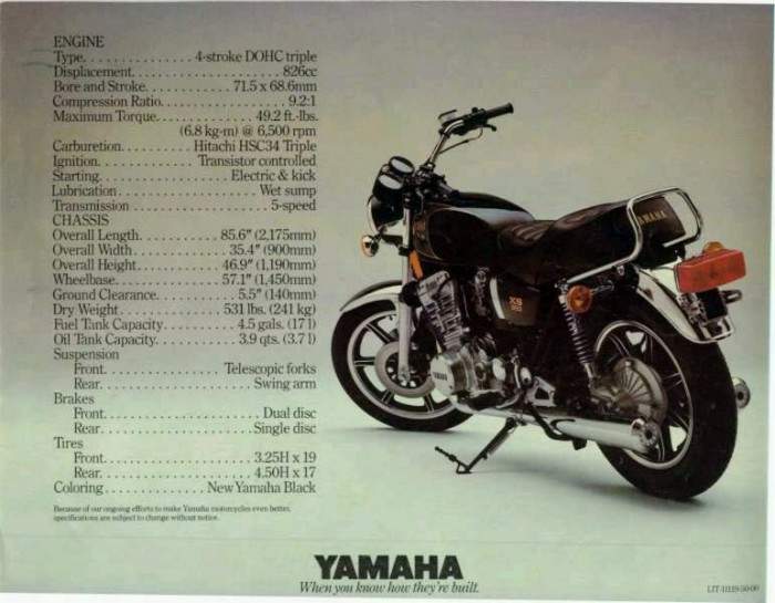yamaha xs850 specs